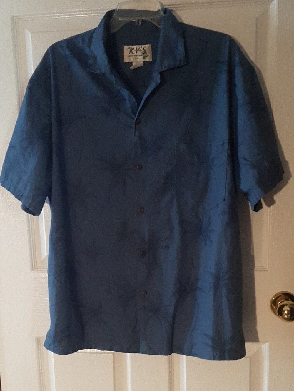 Vintage KY'S Made in Hawaii Blue Short-Sleeve Cotton Button-Up Shirt Size XL